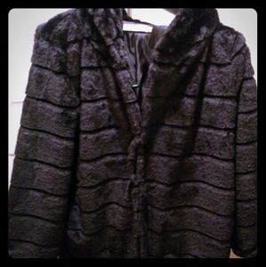 Women's black faux fur hooded coat